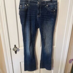 Miss Me Womens Size 34 Blue Denim Dark Wash Mid Rise Bootcut Jeans.